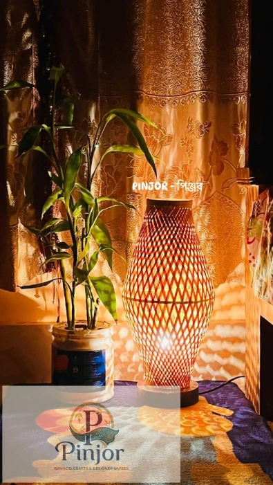 Eco-friendly handmade bamboo floor lamp with warm illumination for sustainable home decor
