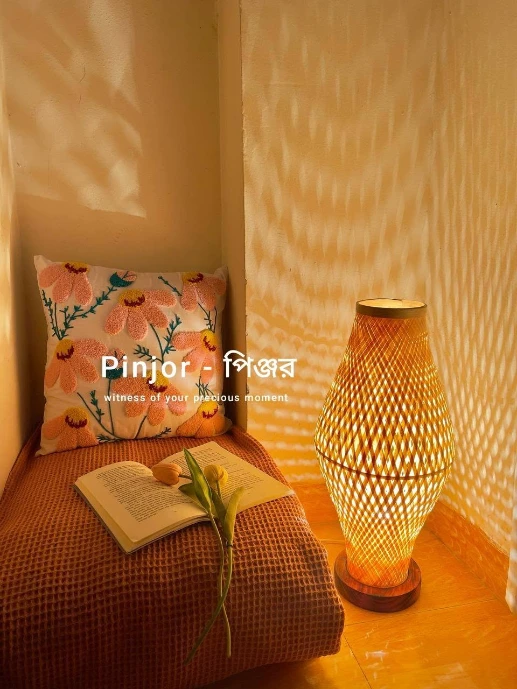 Eco-friendly handmade bamboo floor lamp with warm illumination for sustainable home decor