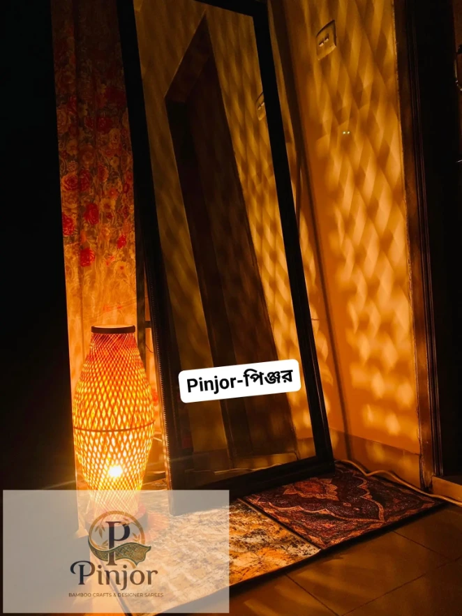Eco-friendly handmade bamboo floor lamp with warm illumination for sustainable home decor