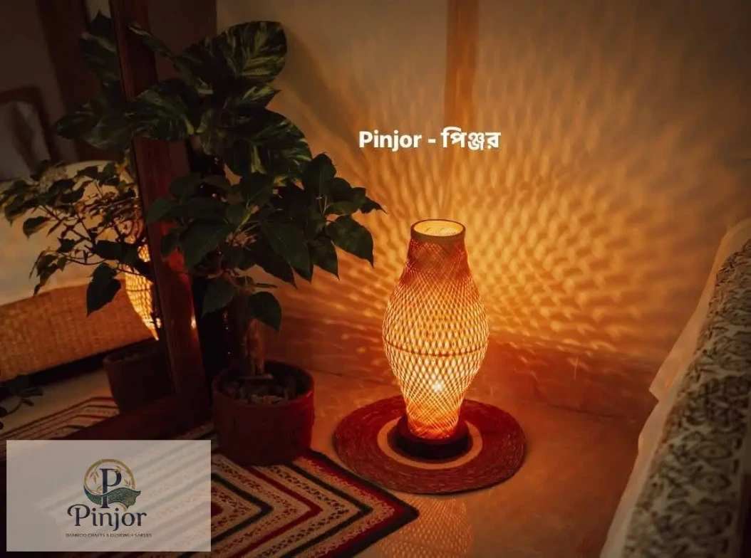 Eco-friendly handmade bamboo floor lamp with warm illumination for sustainable home decor
