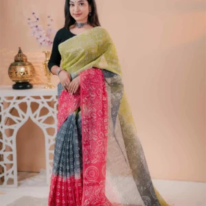 Oitijhyo Semi Muslin Batik Saree, product code A-05, 14.5 hat traditional batik saree with attached blouse piece