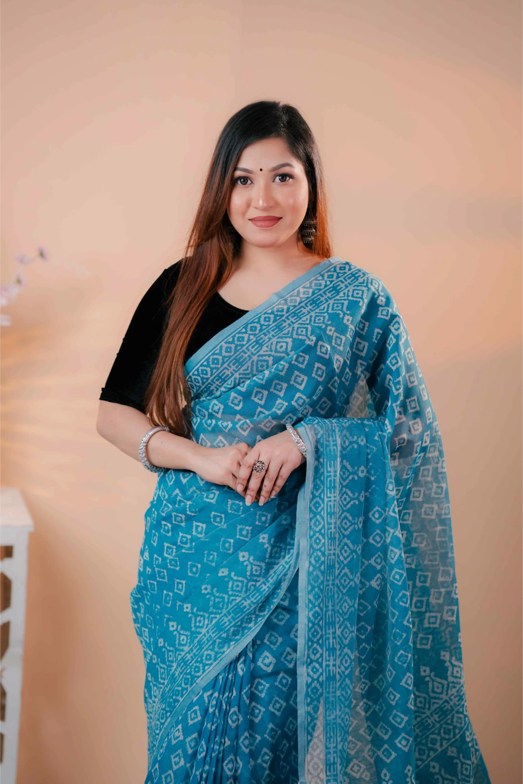 Premium 74/74 count cotton saree, Aarong-inspired traditional design, authentic hand-block and premium fabric, perfect for any occasion