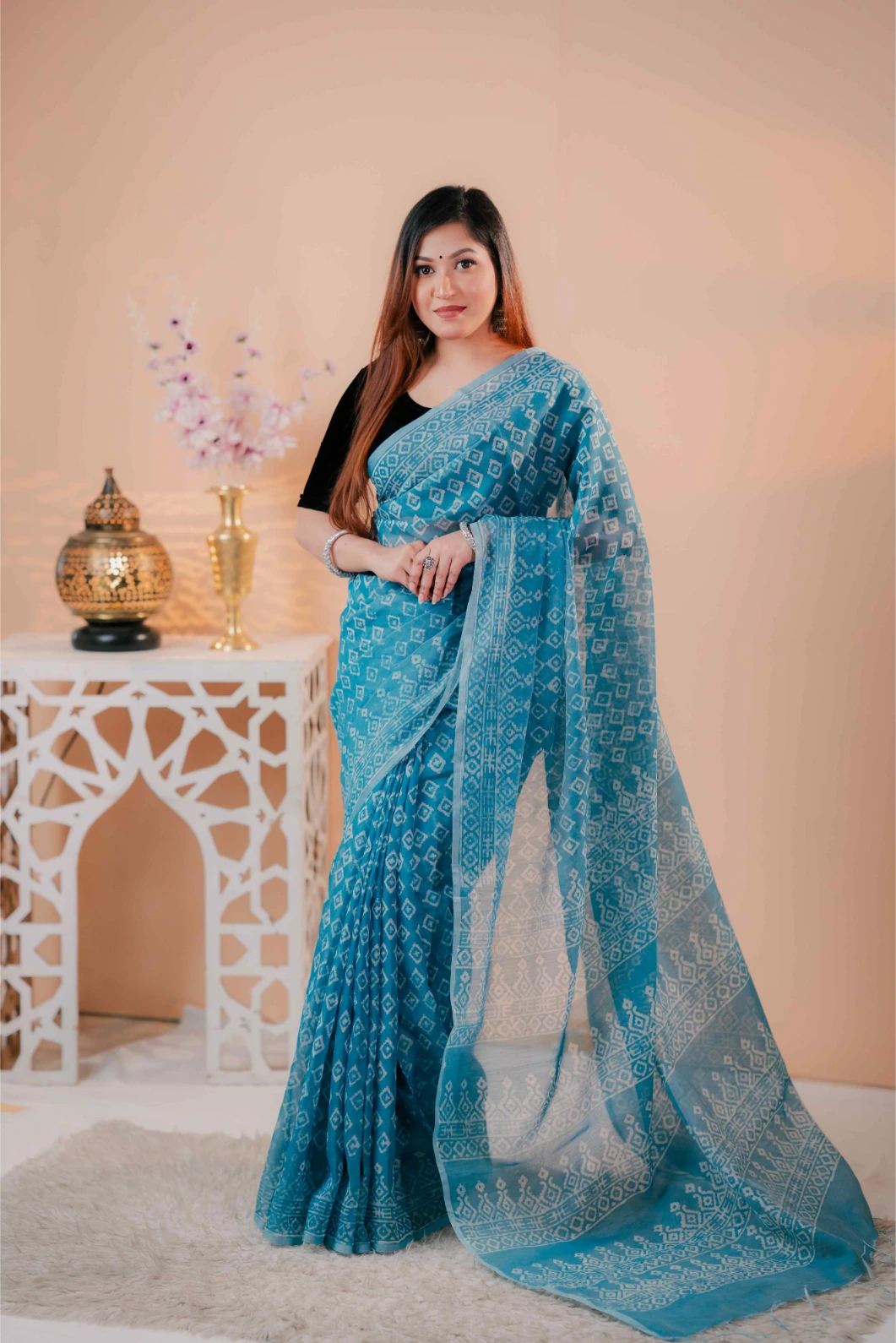 Premium 74/74 count cotton saree, Aarong-inspired traditional design, authentic hand-block and premium fabric, perfect for any occasion