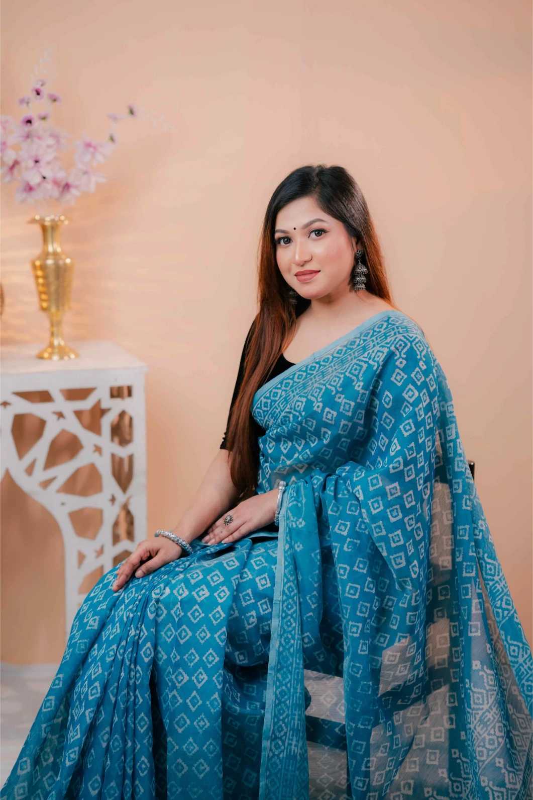 Premium 74/74 count cotton saree, Aarong-inspired traditional design, authentic hand-block and premium fabric, perfect for any occasion