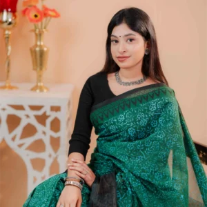 Premium 74/74 count cotton saree, Aarong-inspired traditional design, authentic hand-block and premium fabric, perfect for any occasion
