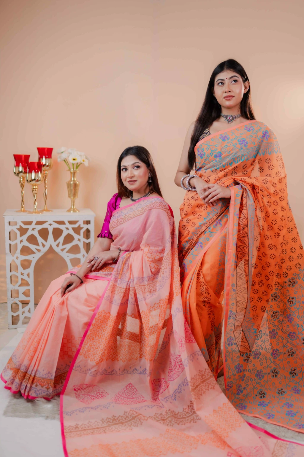 Premium 74/74 count cotton saree, Aarong-inspired traditional design, authentic hand-block and premium fabric, perfect for any occasion