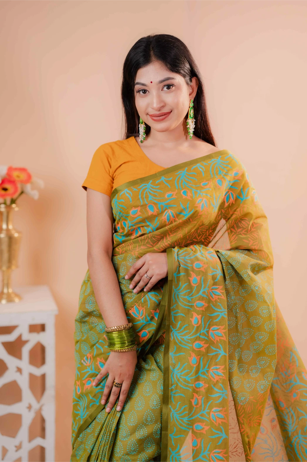 Premium 74/74 count cotton saree, Aarong-inspired traditional design, authentic hand-block and premium fabric, perfect for any occasion