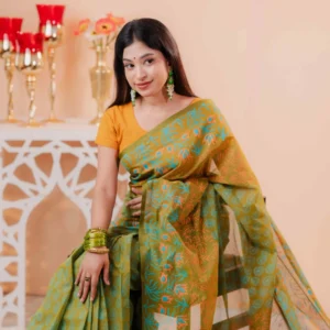 Premium 74/74 count cotton saree, Aarong-inspired traditional design, authentic hand-block and premium fabric, perfect for any occasion