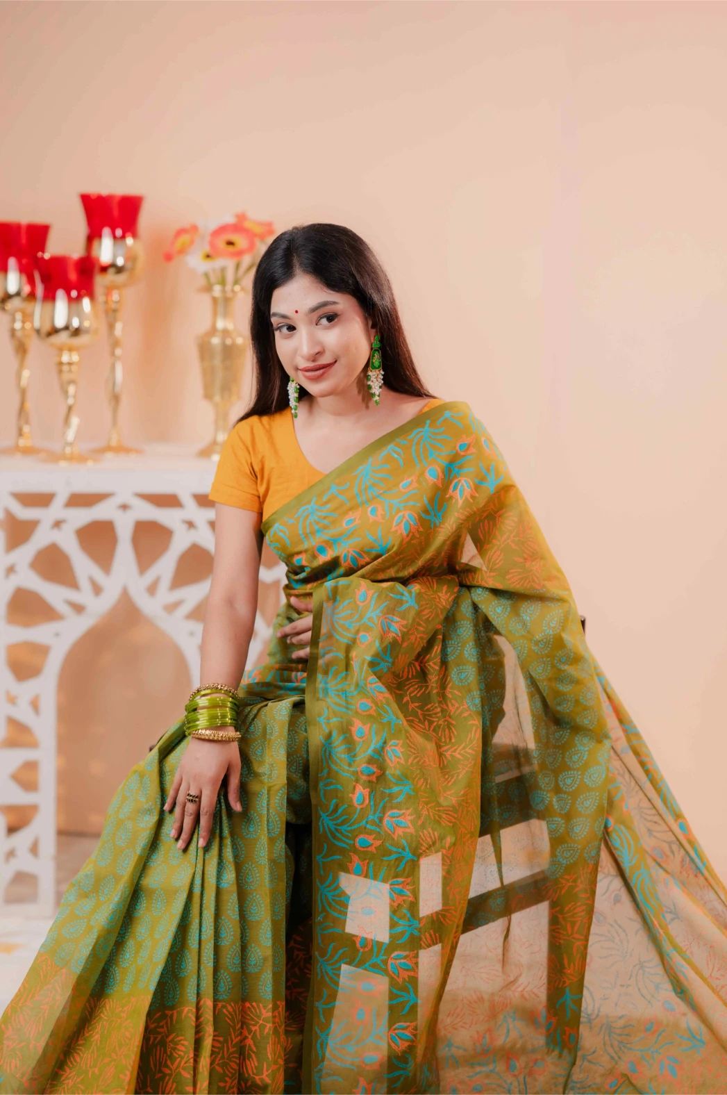 Premium 74/74 count cotton saree, Aarong-inspired traditional design, authentic hand-block and premium fabric, perfect for any occasion