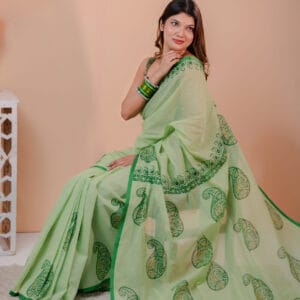 Premium 74/74 Count Authentic Aarong Cotton Saree with Afsan & Mirror Work