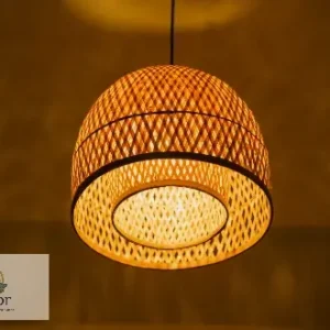 Handcrafted double layer bamboo hanging lamp with warm illumination for ceiling decor