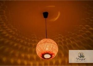 Handcrafted single layer bamboo ball hanging lamp with warm illumination for ceiling decor