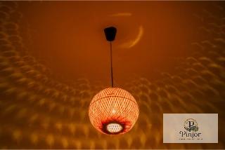 Handcrafted single layer bamboo ball hanging lamp with warm illumination for ceiling decor